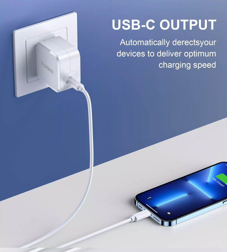 Choetech USB-C PD 45W GaN Type-C Wall Charger – US Plug – White – PD8007