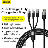 Baseus StarSpeed 1-for-3 Fast Charging Data Cable USB to M+L+C 3.5A