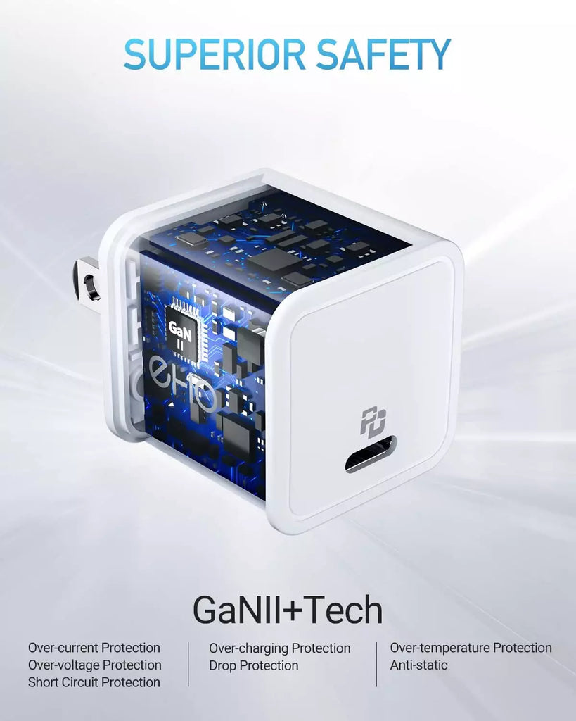 Choetech 30W USB C Charger EHO Mini GaN II USB C Wall Charger Compact PPS – White – US Plug – PD5007