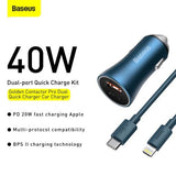 Baseus Metal 40W TypeC+USB Car Charger (With TypeC to iP Cable)