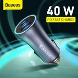 Baseus Metal 40W TypeC+USB Car Charger (With TypeC to iP Cable)