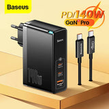 Baseus GaN5 Pro Fast Charger 2C+U 140W EU Black (With:Superior Series Fast Charging Data Cable Type-C to Type-C 240W（48V/5A） 1m Black)