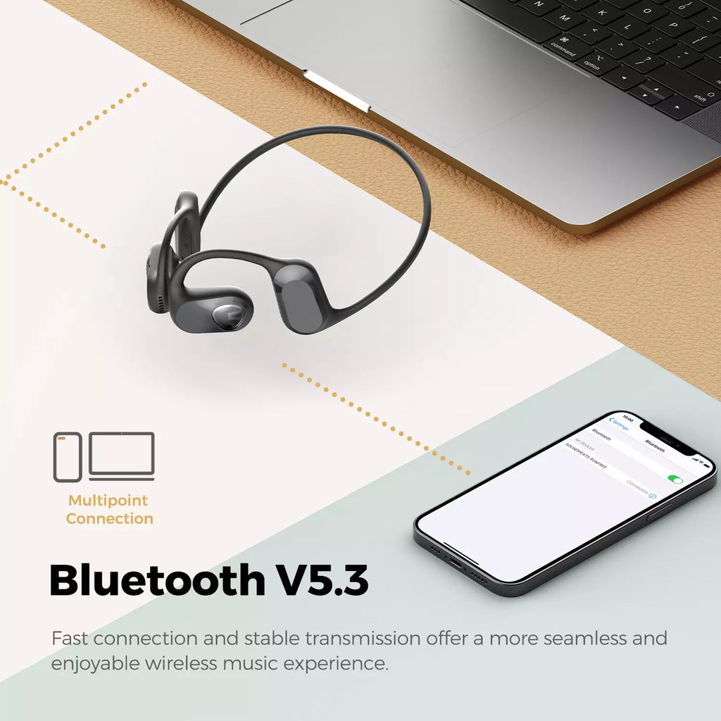 SoundPEATS RunFree Bluetooth 5.3 Sports Air Conduction Open Ear LDAC Headphone Snug Fit for Running / Cycling / Hiking / Gym โ Black