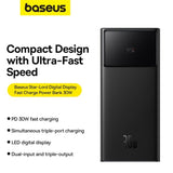 Baseus Star-Lord Digital Display Fast Charging Power Bank 20000mAh 30W Cluster Black（With Simple Series Charging Cable USB to TypeC 3A 0.3m Black）