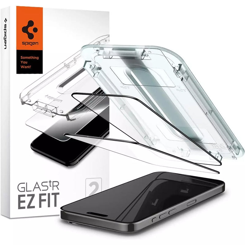Apple iPhone 15 Pro GLAStR EZ Fit Screen Protector Case Friendly by Spigen – Full Cover Black – 2 PACK – AGL06893