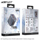 Acefast PD 65W GaN3 Wall Charger A47 Crystal Series 2 Type-C+1 USB Phone Fast Charging Adapter Black with PPS Support – US Plug