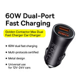 Baseus Golden Contactor Max Dual Fast Charger Car Charger U+U 60W