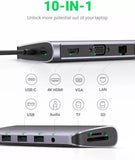 UGREEN USB C Hub 10 in 1 with 4K HDMI, VGA Output, 3.5mm Audio Port, 1000 Mbps Ethernet, 3 x USB 3.0 Ports, 100W PD Port Charging & SD Card TF Card Reader