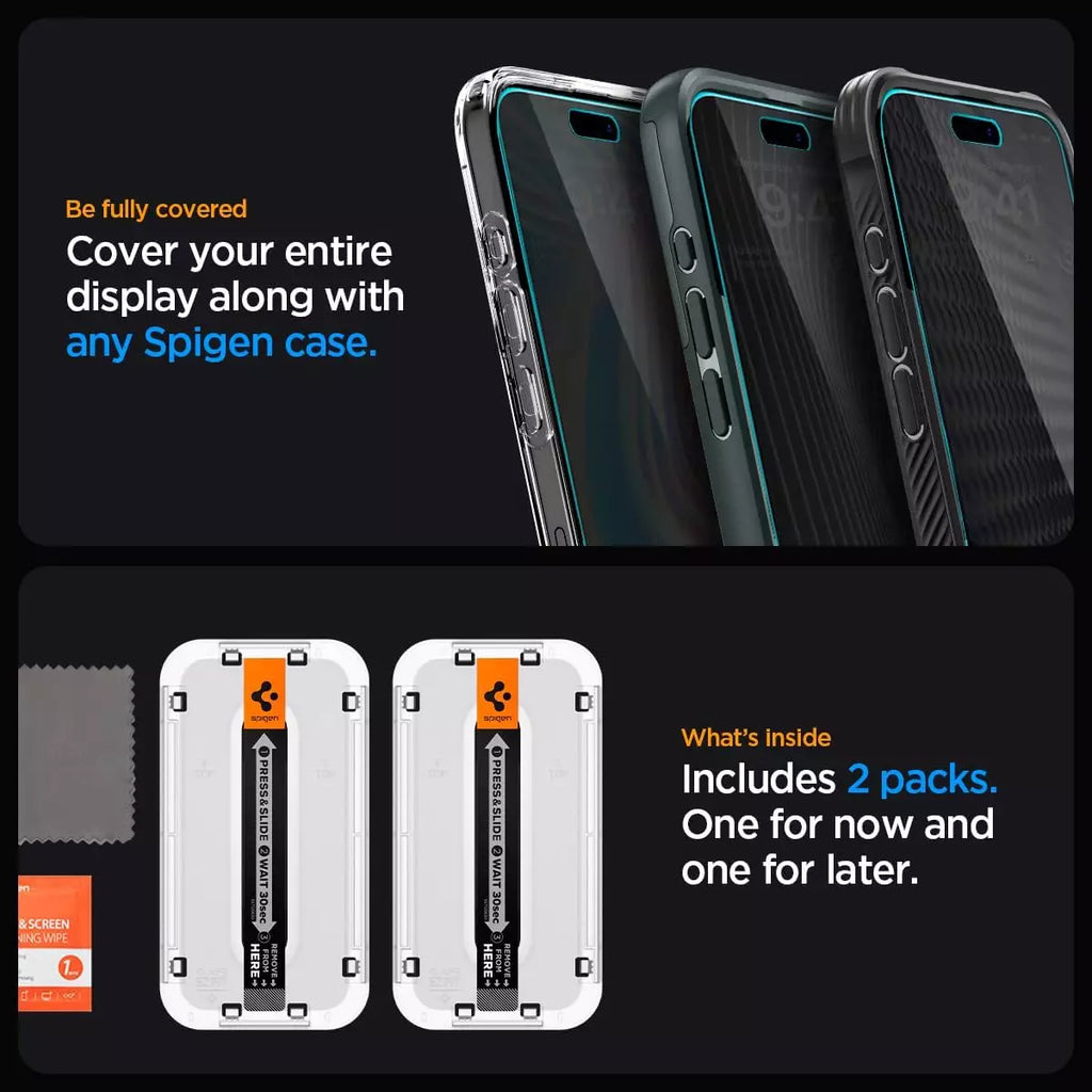 Apple iPhone 15 Pro Max GLAS.tR EZ Fit Privacy Screen Protector Case Friendly by Spigen – 2 PACK – AGL06874