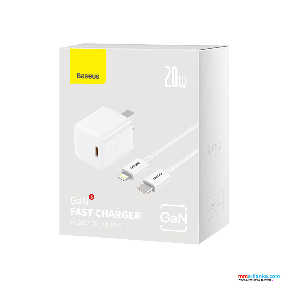 Baseus GaN5 Fast Charger 1C 20W CN Set (Mini) (with TypeC to iP Cable 1m)