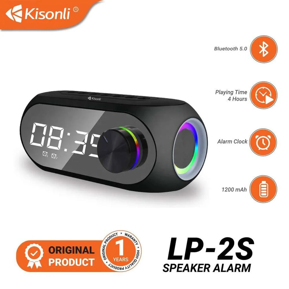 Kisonli LP-2S RGB Speaker Alarm Clock Bluetooth 5.0 TF-Card For Mobile – Cubeonline.pk