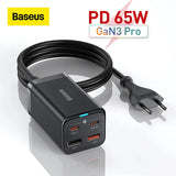 Baseus GaN3 Pro Desktop Fast Charger 2C+2U 65W EU Black(Include：Baseus Xiaobai series fast charging Cable TypeC to Type-C 100W(20V/5A) 1m Black）