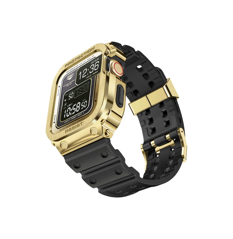 Apple Watch Band & Case Classic Stainless Steel Bumper With TPU Military Strap (44MM)